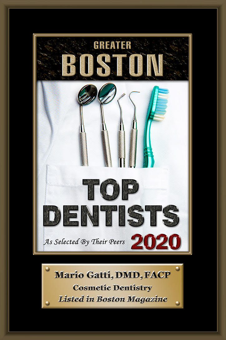 Boston 2020 Top Dentist Award for Doctor Mario Gatti, DMD, FACP Cosmetic Dentistry. Listed in Boston Magazine.