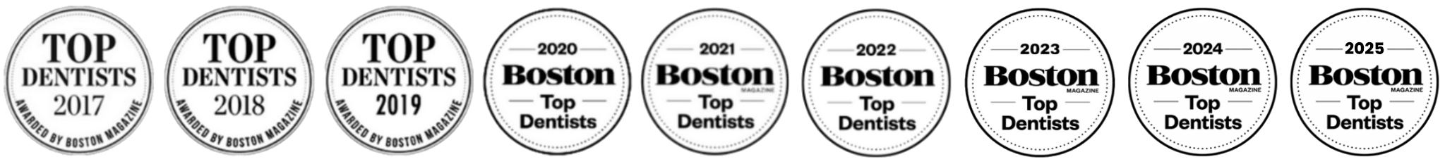 Chelmsford Dental Specialists Boston Awards Banner for years 2017 through 2025.