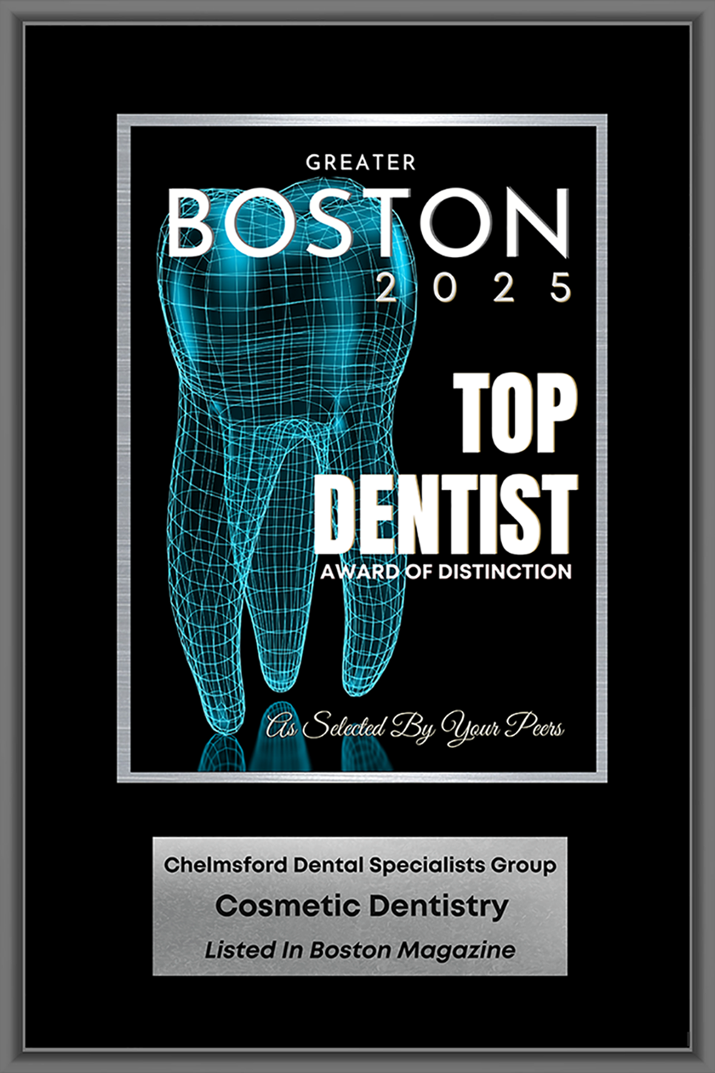 Boston 2025 Top Dentist Award for Doctor Mario Gatti, DMD, FACP Cosmetic Dentistry. Listed in Boston Magazine.